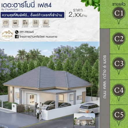 บ้านหทัยวิลล์ เฟส 4 (เดอะ ฮาร์โมนี่ หนองคาย) - โครงการบ้านเดี่ยวชั้นเดียวหลังใหญ่ สไตล์อบอุ่น - 2